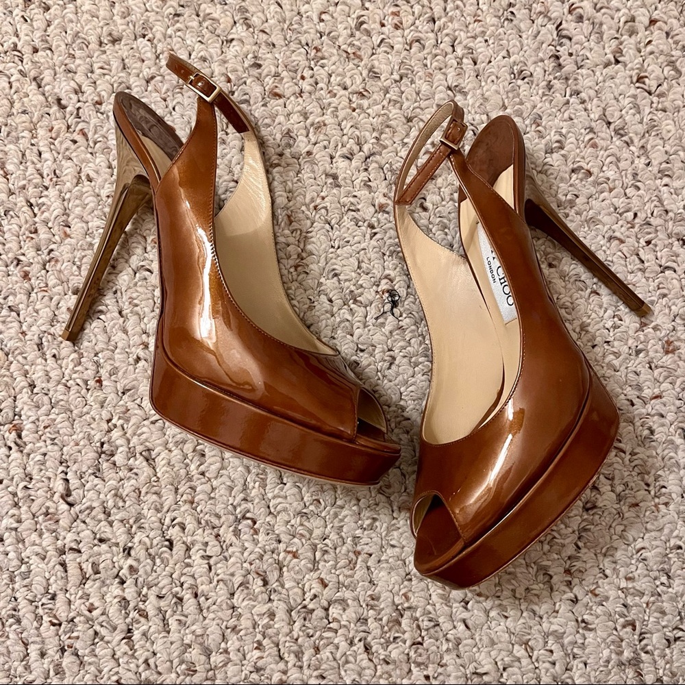 JIMMY CHOO Patent Peep Toe High Heels
